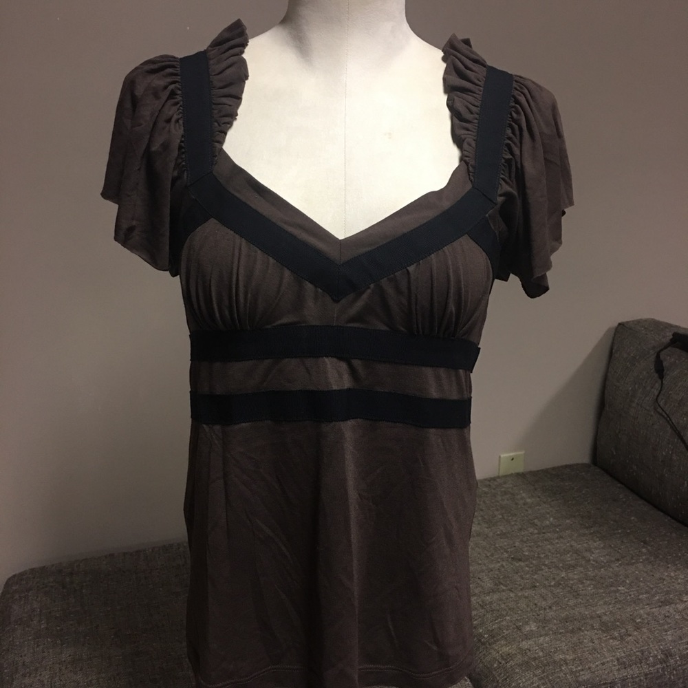 “Red Valentino” Brown V Neck Cap Sleeve Top/Size S